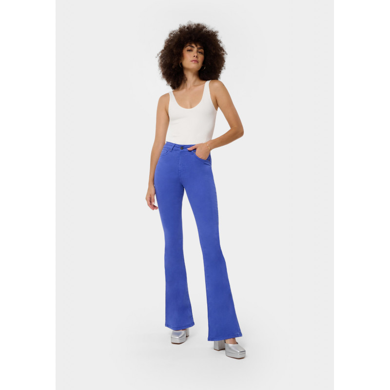 CARLA SATEN - Pantalon |Flared fit - Taille haute | Taille en pouces